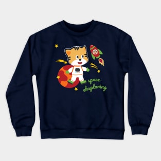 Space cat or astronaut in a space suit with cartoon style. Crewneck Sweatshirt